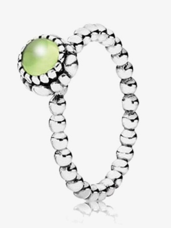 Pandora Jewelry - 925 Silver Beaded Ring with Green Stone